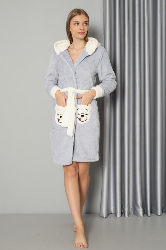 Moda Çizgi Kadın Buz Mavisi Welsoft Polar Sabahlık 20573 - 2