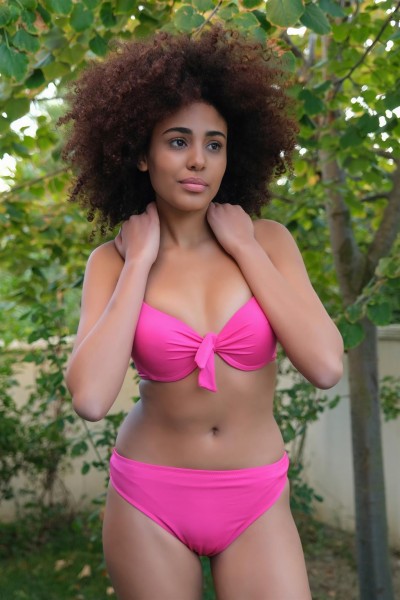 Moda Çizgi Kadın Destekli Fiyonklu Alt Üst Fuşya Bikini Takım 35008 - Thumbnail