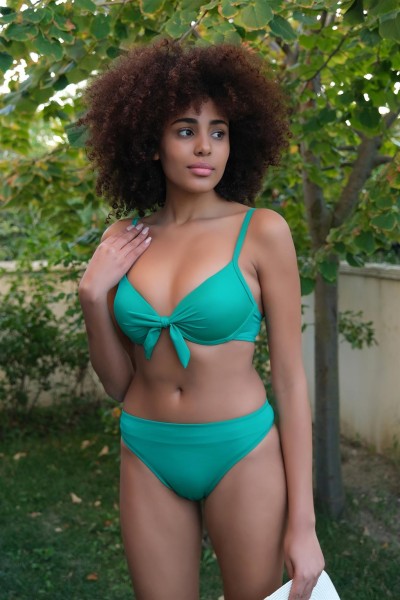 Moda Çizgi Kadın Destekli Fiyonklu Alt Üst Yeşil Bikini Takım 35008 - Thumbnail
