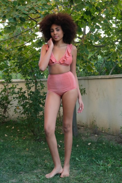 Moda Çizgi - Moda Çizgi Kadın Fırfırlı Yüksek Bel Kiremit Alt Üst Bikini Takım 35010