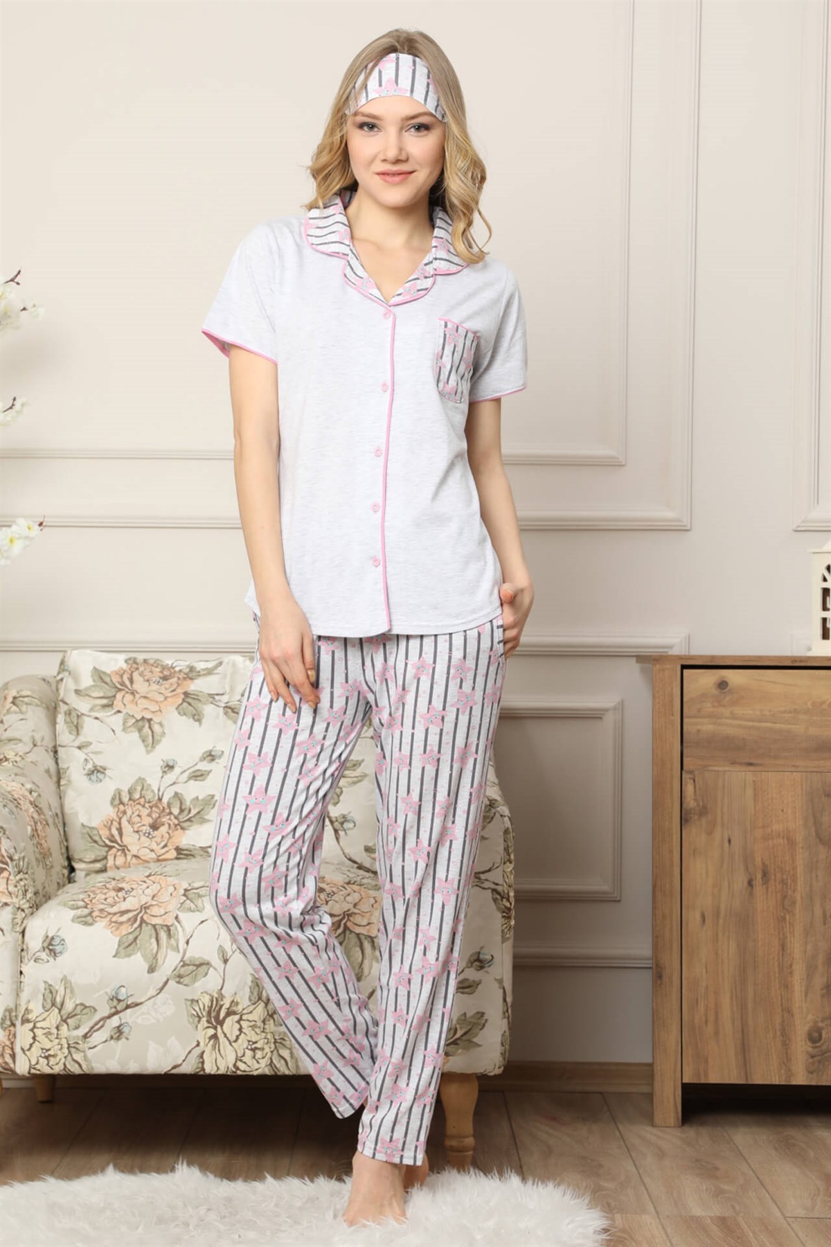 Moda Çizgi Kadın Penye Pijama - S | Gri