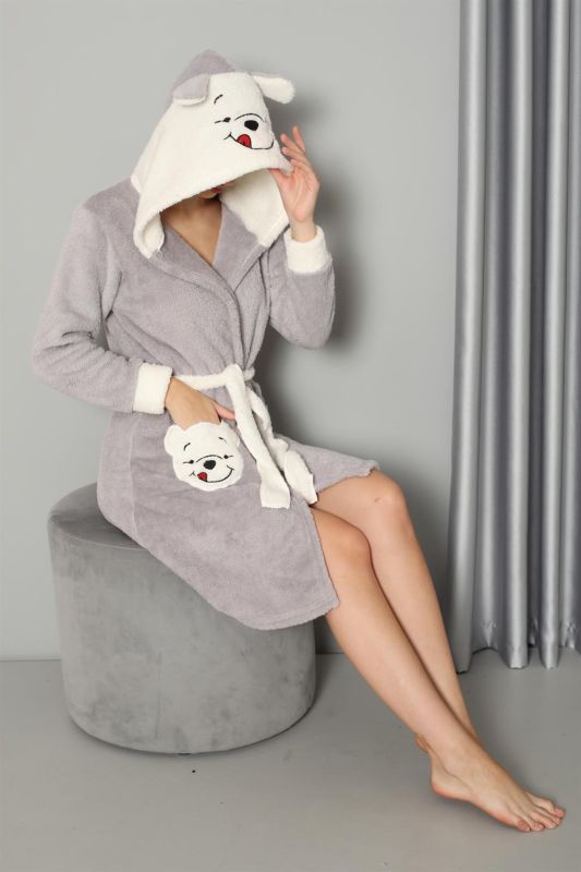Moda Çizgi Kadın Gri Welsoft Polar Sabahlık 20573 - 4