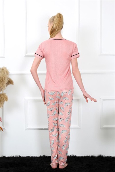 Moda Çizgi Kadın Gül Kurusu Kısa Kol Pijama Takım 20388 - Thumbnail