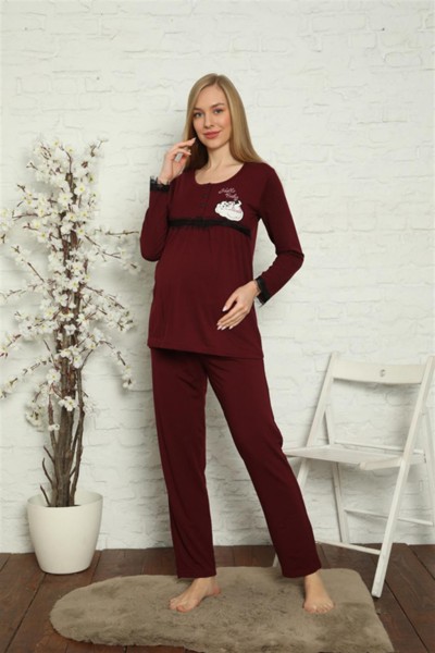 Moda Çizgi - Moda Çizgi Kadın Hamile Lohusa Bordo Pijama Takımı 45201