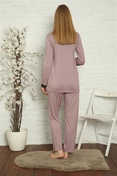 Moda Çizgi Kadın Hamile Lohusa Gül Kurusu Pijama Takımı 45201 - Thumbnail
