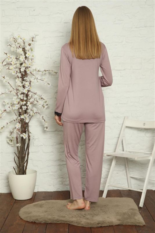 Moda Çizgi Kadın Hamile Lohusa Gül Kurusu Pijama Takımı 45201 - 5