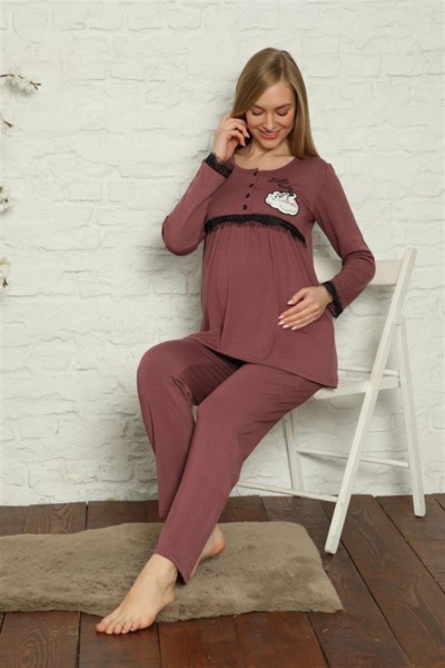 Moda Çizgi - Moda Çizgi Kadın Hamile Lohusa Mürdüm Pijama Takımı 45201