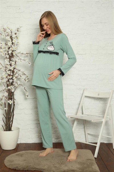 Moda Çizgi - Moda Çizgi Kadın Hamile Lohusa Su Yeşili Pijama Takımı 45201