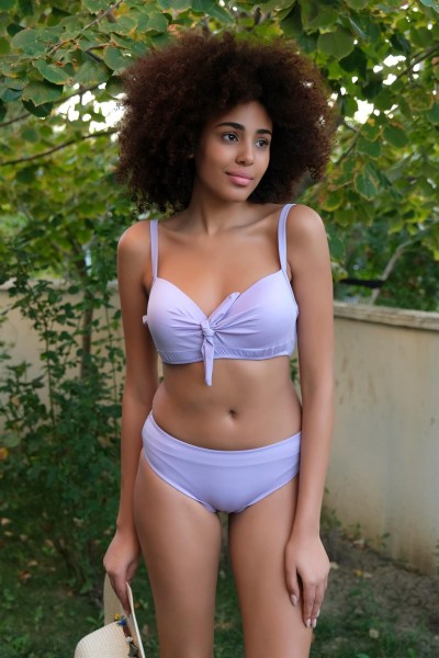Moda Çizgi Kadın İçi Boş Fiyonklu Kaplı Lila Alt Üst Bikini Takım 35011 - Thumbnail