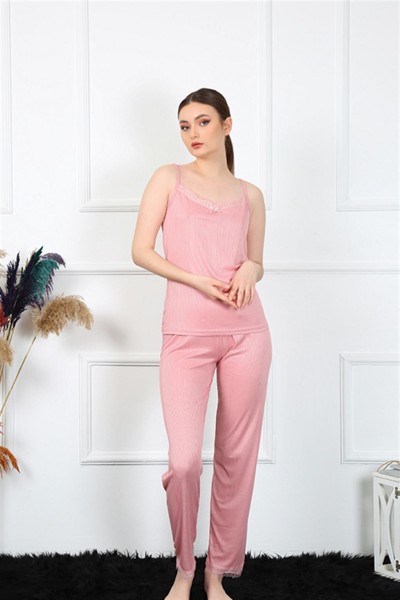 Moda Çizgi - Moda Çizgi Kadın İp Askılı Somon Pijama Takım 4136