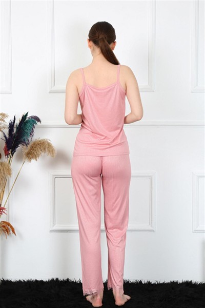 Moda Çizgi Kadın İp Askılı Somon Pijama Takım 4136 - Thumbnail