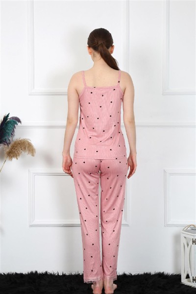 Moda Çizgi Kadın İp Askılı Somon Pijama Takım 4138 - Thumbnail