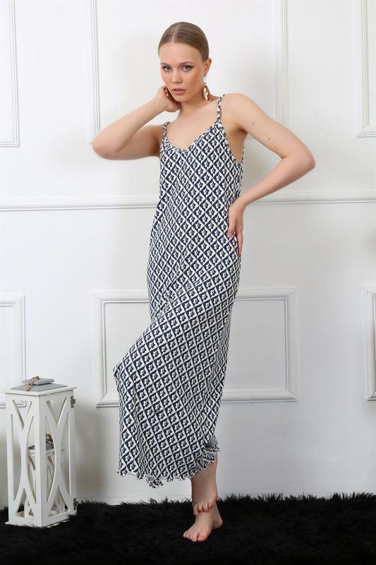 Moda Çizgi Women's Rope Strap Long Nightgown 821 - 3
