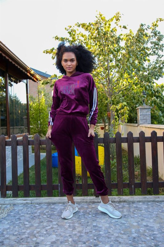Moda Çizgi Kadın Kadife Eşofman Takım 9078 - 1