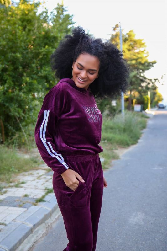 Moda Çizgi Kadın Kadife Eşofman Takım 9078 - 2