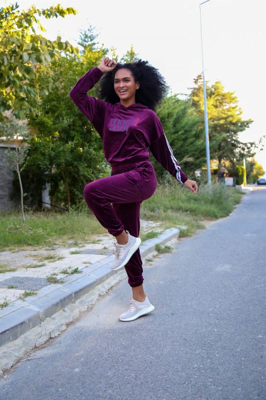Moda Çizgi Kadın Kadife Eşofman Takım 9078 - 3