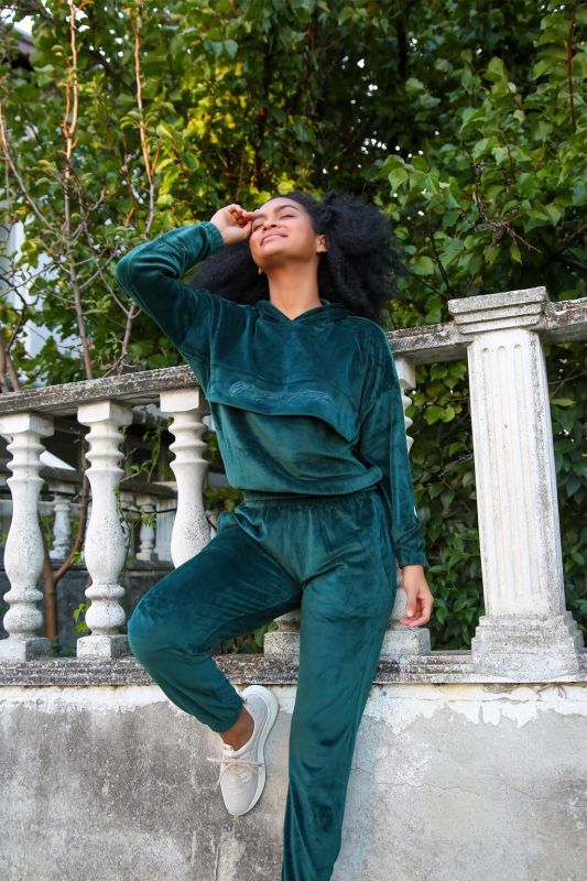 Moda Çizgi Kadın Kadife Kapşonlu Eşofman Takım 9057 - 3