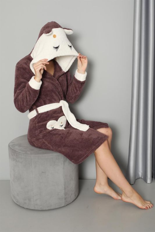 Moda Çizgi Kadın Kahve Rengi Welsoft Polar Sabahlık 20573 - 5
