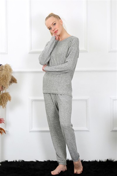 Moda Çizgi - Moda Çizgi Kadın Kalın Uzun Kol Penye Gri Pijama Takım 4131