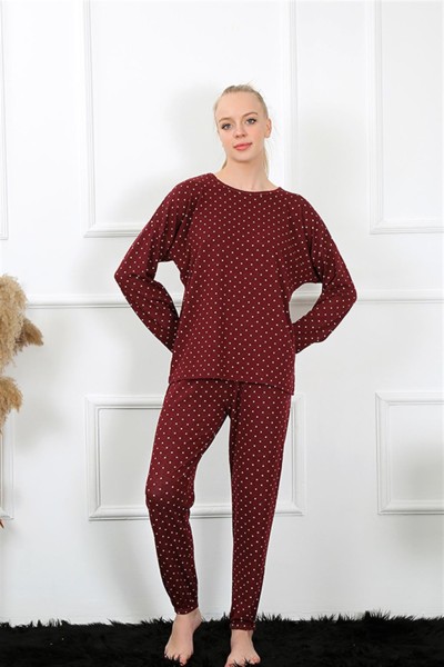 Moda Çizgi Kadın Kalın Uzun Kol Penye Pijama Takım 4134 - Thumbnail
