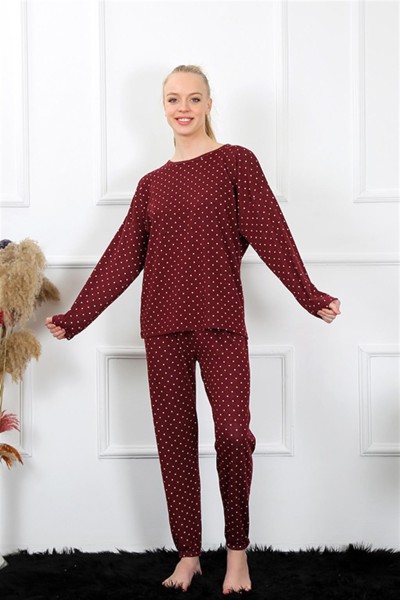 Moda Çizgi Kadın Kalın Uzun Kol Penye Pijama Takım 4134 - Thumbnail