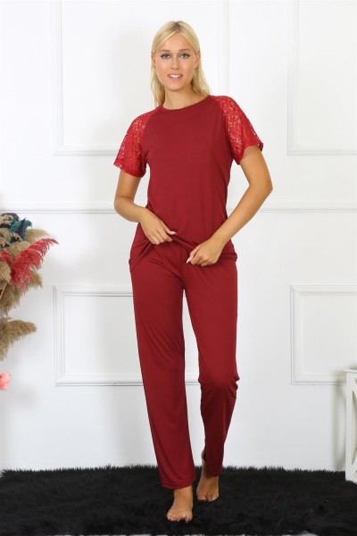 Moda Çizgi Kadın Kolu Dantelli Penye Pijama Takım 4152 - Thumbnail
