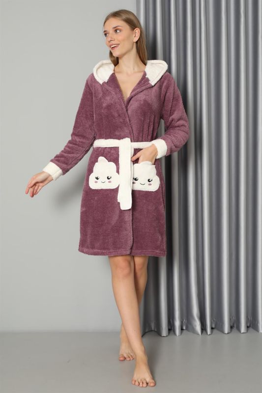 Moda Çizgi Kadın Mor Welsoft Polar Sabahlık 20573 - 2