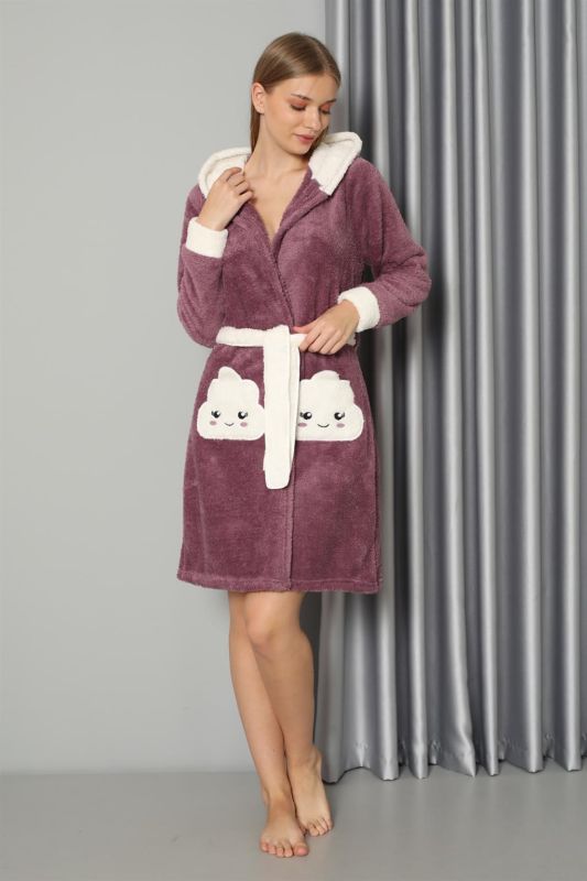 Moda Çizgi Kadın Mor Welsoft Polar Sabahlık 20573 - 3