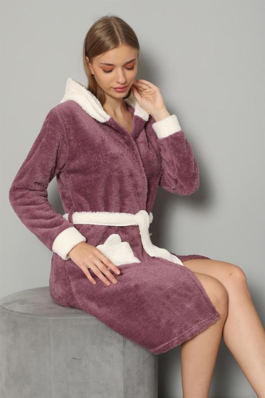 Moda Çizgi Kadın Mor Welsoft Polar Sabahlık 20573 - 5
