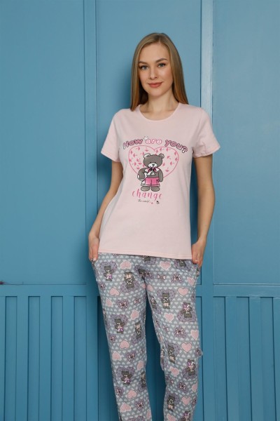 Moda Çizgi Kadın Pamuk Pijama Takım 20502P - Thumbnail
