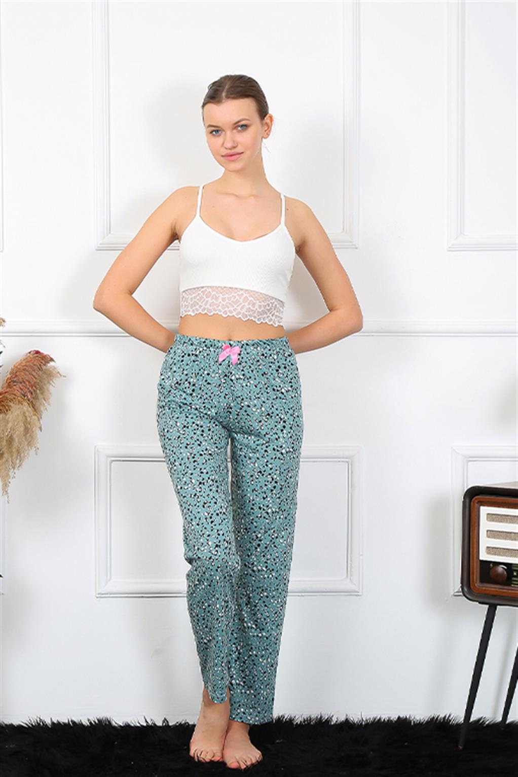 Moda Çizgi Kadın Pamuklu Alt Pijama 27454 - XL | Su Yeşili