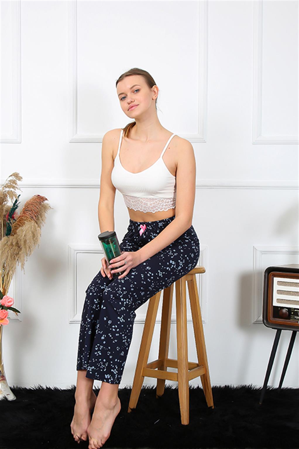 Moda Çizgi Kadın Pamuklu Alt Pijama 27455 - M | Lacivert