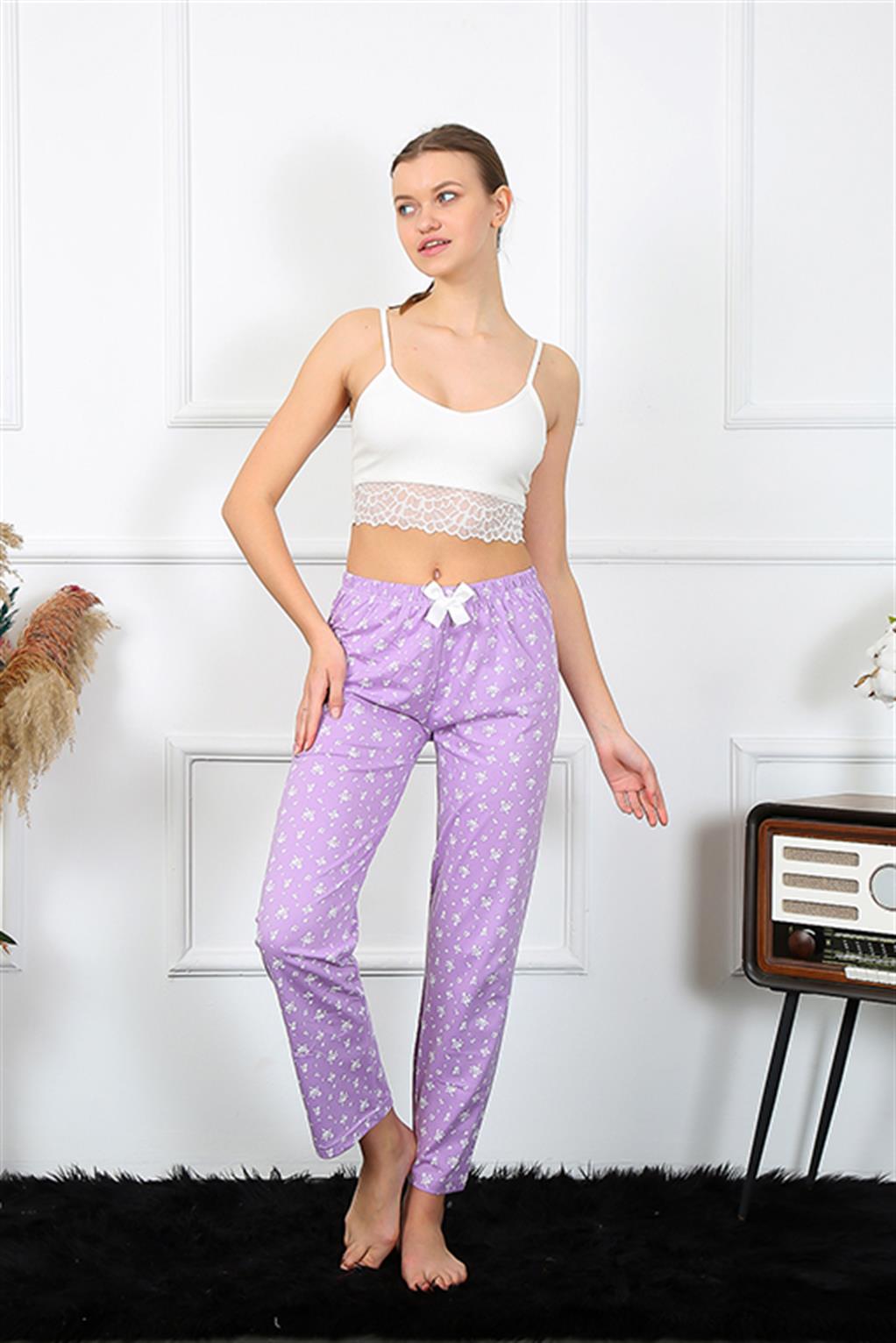 Moda Çizgi Kadın Pamuklu Alt Pijama 27459 - 2XL | Lila