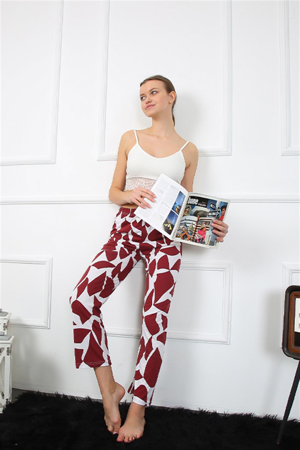 Moda Çizgi Kadın Pamuklu Alt Pijama 27461 - L | Bordo