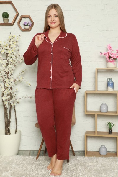 Moda Çizgi - Moda Çizgi Kadın Pamuklu Cepli Uzun Kol Büyük Beden Pijama Takım 202051