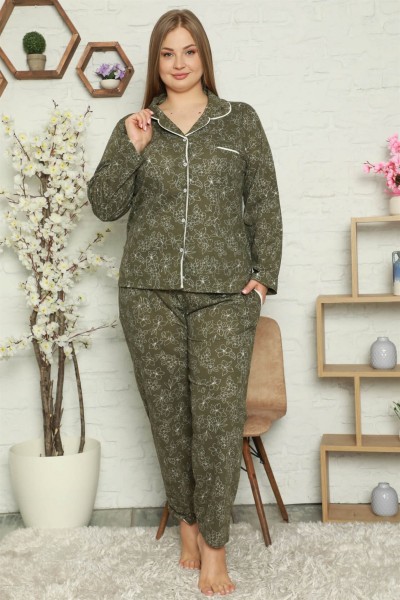 Moda Çizgi - Moda Çizgi Kadın Pamuklu Cepli Uzun Kol Büyük Beden Pijama Takım 202055