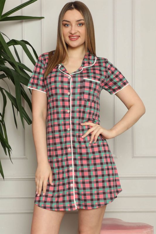 Moda Çizgi Kadın Pamuklu Önden Düğmeli Gecelik 1006 - 1