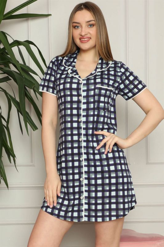 Moda Çizgi Women's Cotton Front Buttoned Nightgown 1007 - 1