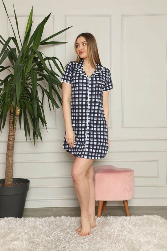 Moda Çizgi Women's Cotton Front Buttoned Nightgown 1007 - 2