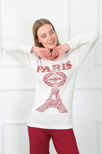 Moda Çizgi - Moda Çizgi Kadın Paris Penye Uzun Kol Pijama Takım 4139