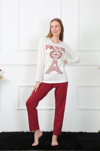 Moda Çizgi Kadın Paris Penye Uzun Kol Pijama Takım 4139 - Thumbnail