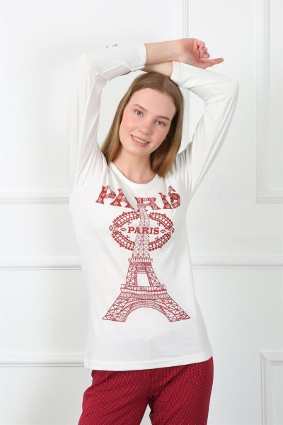 Moda Çizgi Kadın Paris Penye Uzun Kol Pijama Takım 4139 - Thumbnail