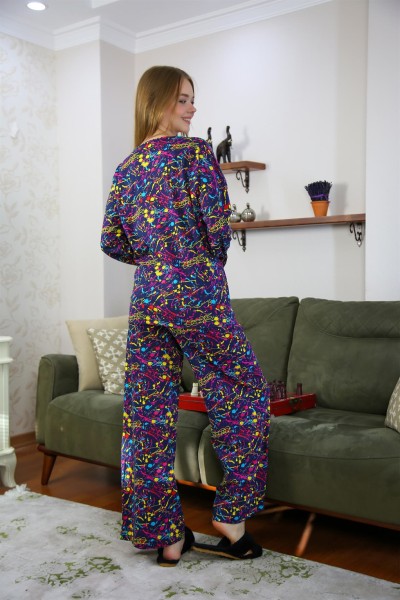 Moda Çizgi Kadın Penye Bol Paça Pijama Takım 4120 - Thumbnail