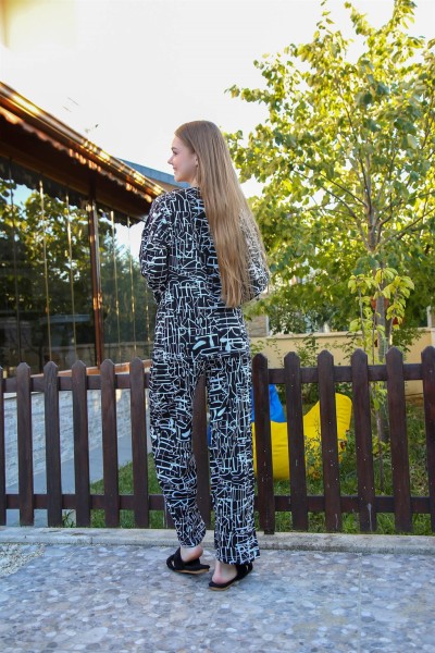 Moda Çizgi Kadın Penye Bol Paça Pijama Takım 4121 - Thumbnail