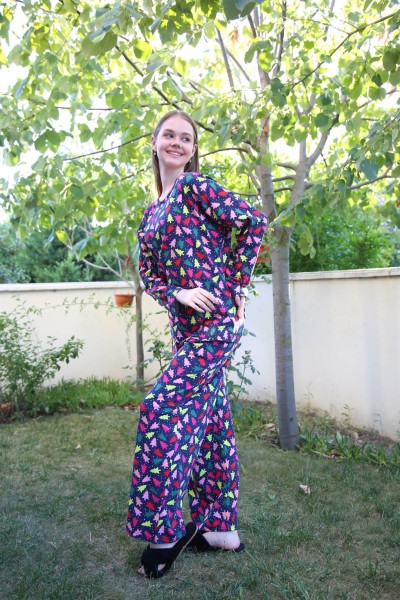 Moda Çizgi Kadın Penye Bol Paça Pijama Takım 4123 - Thumbnail