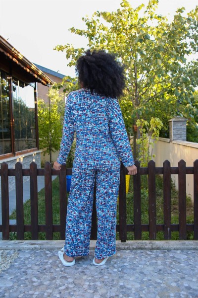 Moda Çizgi Kadın Penye Bol Paça Pijama Takım 4125 - Thumbnail