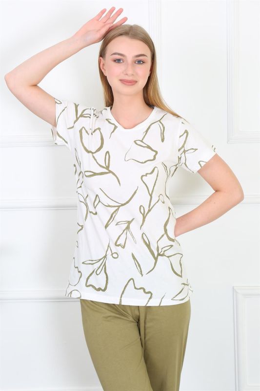 Moda Çizgi Kadın Penye Kısa Kol Pijama Takım 4141 - 4