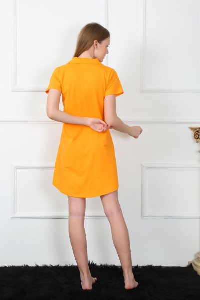 Moda Çizgi Kadın Penye Önden Düğmeli Sarı Tunik Gecelik 1032 - Thumbnail
