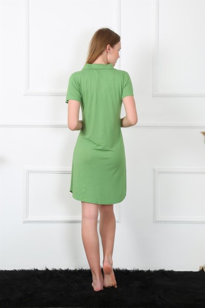 Moda Çizgi Kadın Penye Önden Düğmeli Yeşil Tunik Gecelik 1032 - Thumbnail