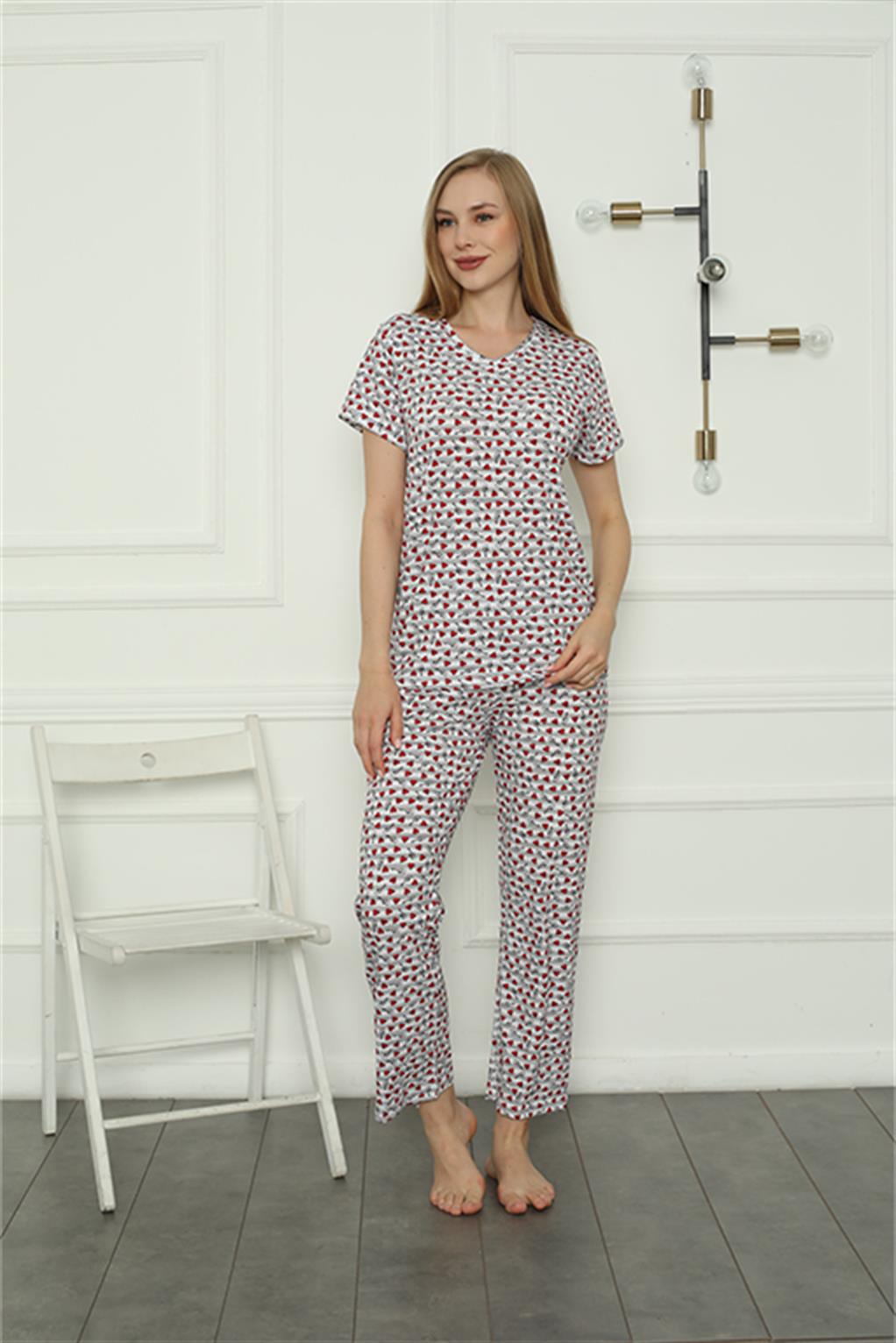Moda Çizgi Kadın Penye Pijama Takım 4166 - M | Beyaz